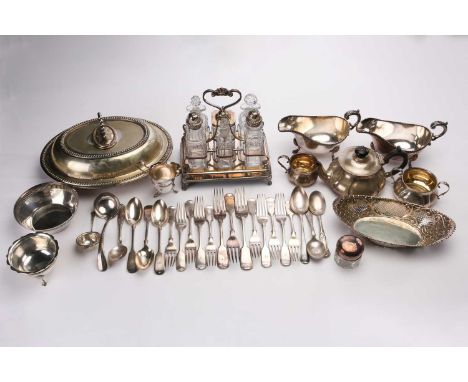 An early 20th-century silver three-piece "Batchelor's" tea set London 1913 by Charles Edwards. Together with a silver su=gar 