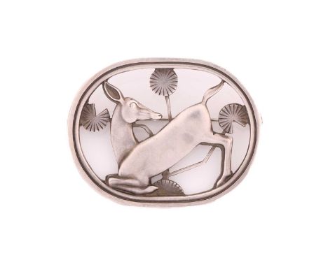 Georg Jensen - silver kneeling fawn brooch No.256, designed by Arno Malinowski, stamped 925 Sterling Denmark with makers mark