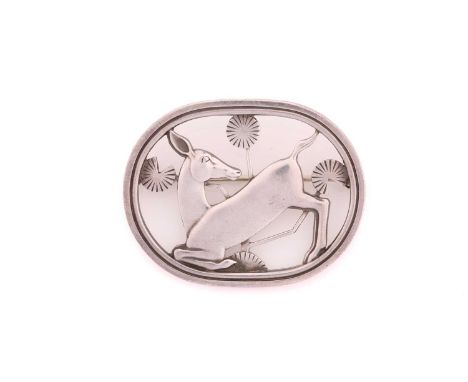 Georg Jensen - silver deer kneeling brooch No.256, designed by Arno Malinowski, overall dimensions 45x35mm, stamped Sterling 