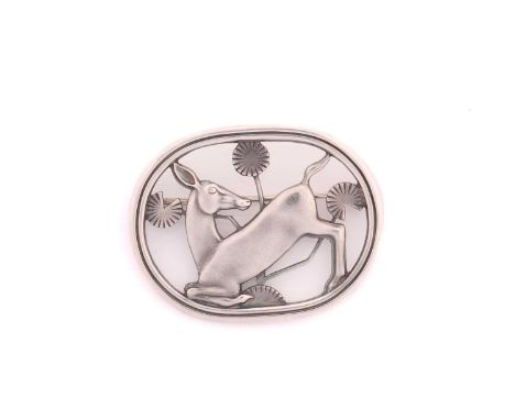 Georg Jensen - a brooch depicting kneeling deer and flowers, designed by Arno Malinowski, No.256, 1933-44 maker's mark, stamp