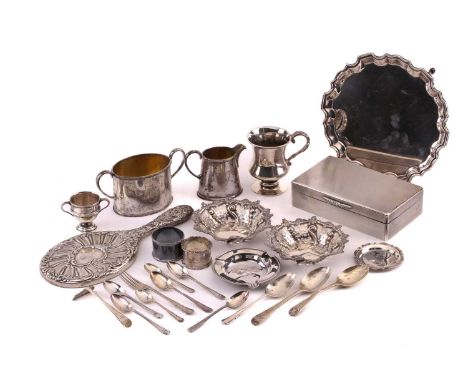 A small collection of silver items including a 20th-century circular salver, London 1931 by Williams &amp; Fullerton with app