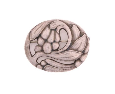 Georg Jensen - Silver foliate style art nouveau brooch, 'fruit and leaves' No.65, stamped 925 Sterling Denmark and makers mar