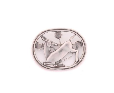 Georg Jensen - silver kneeling fawn brooch No.256, designed by Arno Malinowski, stamped 925 Sterling Denmark with makers mark