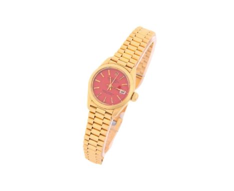 A fully serviced lady's Rolex Datejust with original red dial in an 18ct yellow gold 26mm case with a factory red dial with g
