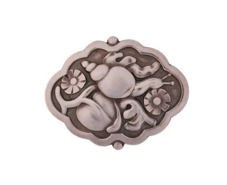 Georg Jensen - A lozenge brooch, with stylised snail amid foliage, with hinged pin stem and safety catch fittings, No. 279, p