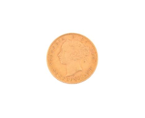 A Newfoundland Two-dollar gold coin, with the head portrait of Queen Victoria on the obverse and inscription on the reverse, 