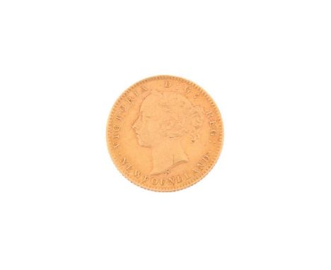 A Newfoundland Two-dollar gold coin, with the head portrait of Queen Victoria on the obverse and inscription on the reverse, 