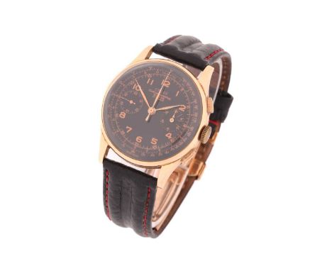 A Cyclar Chrongraphe Suisse wristwatch, with a hand-wound Swiss movement in a rose metal stamped 18kt case measuring 38mm wit