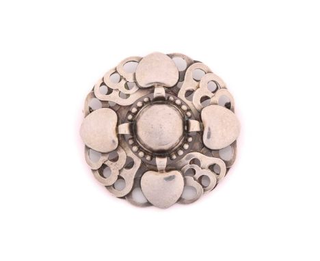 Georg Jensen - Sterling silver heart shield brooch No.3, overall dimensions 54mm, stamped 925 Denmark Sterling, the total wei