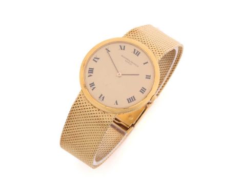 An 18ct yellow gold Vacheron &amp; Constantin Geneva ultra-thin wristwatch, with a 33mm case, gold dial and black Roman numer