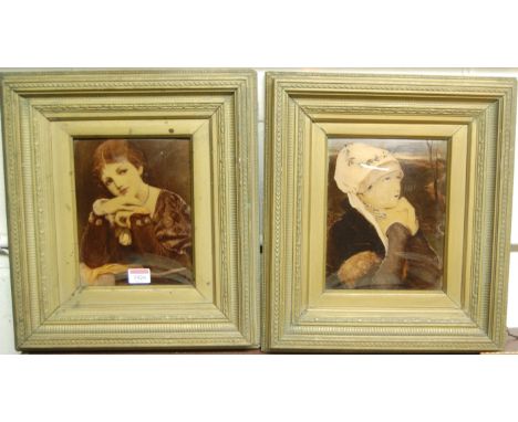 A pair of circa 1900 portrait prints being over painted photographs under glass