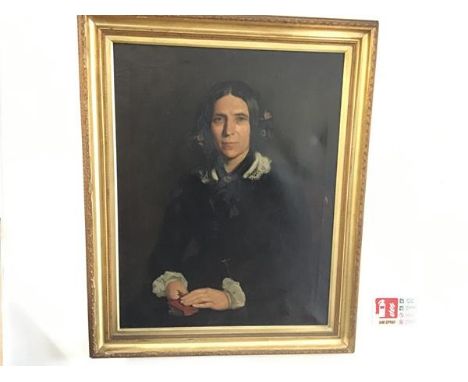 A 19thc Portrait of Mrs Ferrier, Governess to Hopetoun House, oil on canvas, unsigned (80cm x 62cm excluding gilt composition