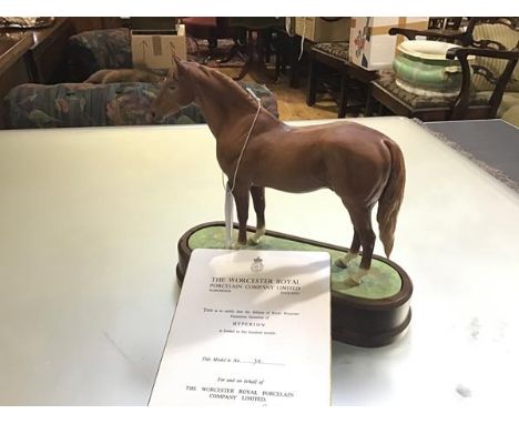 A Royal Worcester limited edition porcelain model of a Hyperion, modelled by Doris Lindner, mounted on wooden stand, with cer
