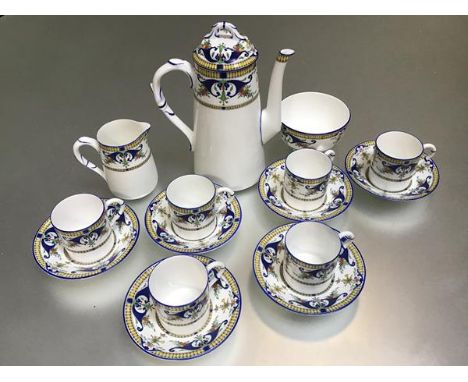 A Royal Worcester 1930s/40s fifteen piece coffee set comprising coffee pot, sugar basin, milk jug, six coffee cans and six sa