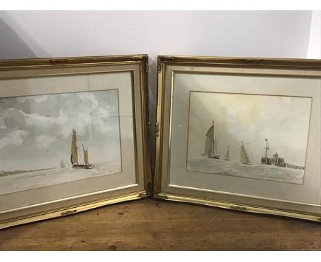 Roger W Gibson, Sailboats off the Coast, watercolour, signed and dated and companion (29cm x 39cm excluding frame and mount) 