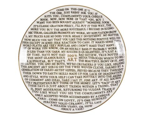 δ Grayson Perry (b.1960)100% ArtGlazed porcelain plate, 2020, from the edition of an unknown size, published by the Holburne 