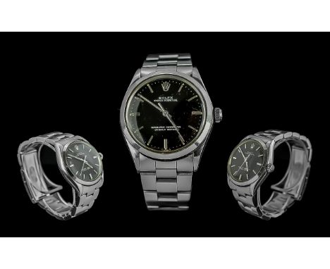Gets Rolex Oyster Perpetual Wristwatch Ref 1002 c1973. Black Gloss Dial With Raised Silver Batons,  Automatic Chronometer, Ro
