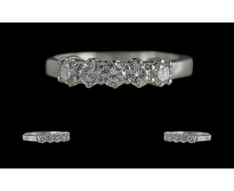 18ct White Gold Attractive Five Stone Diamond Set Ring, full hallmark to interior of shank; the five round brilliant cut diam