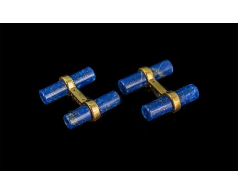 Pair of Lapis Lazuli Cufflinks, new in box, set in yellow metal.