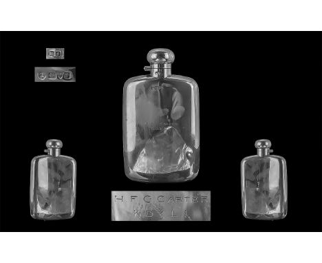 Edwardian Period 1902 - 1910 Excellent Sterling Silver Screw Top Hip Flask, Hallmark Chester 1909, Silver Weight 229.4 grams.