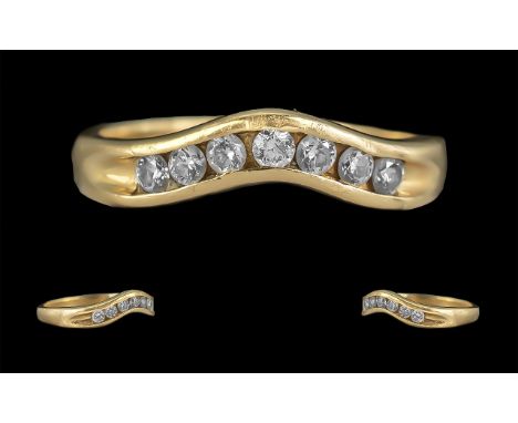 18ct Gold - Excellent Quality Ladies Diamond Set Wishbone Ring. Full Hallmark to Interior of Shank. The 7 Well Matched Round 