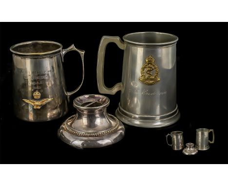 Three Military Related items - two tankards, one engraved  D L Henderson Army Medical Corps, the other F/lt. D L Henderson 45