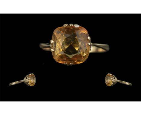 Ladies Attractive 9ct Gold Single Stone Orange Topaz Set Ring. The Faceted Topaz of Excellent Colour / Clarity, Est Weight 5.