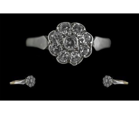 18ct Gold Attractive and Petite Diamond Set Cluster Ring, Marked 750 - 18ct to Shank. The Well Matched Diamonds of Good Colou