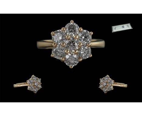 18ct Rose Gold 7 Stone Daisy Style Round Brilliant Cut Diamond Ring. Certificated. Diamonds 2.15 ct. Ring Size O. Cert.No. WG