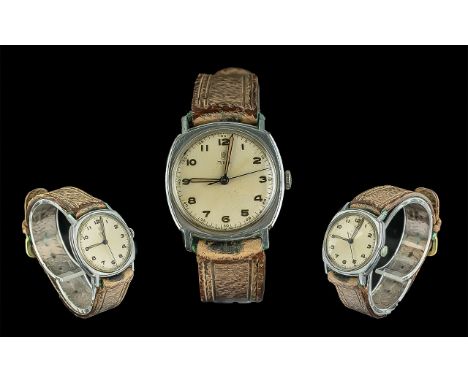 Tudor - Rose Steel Cased Mechanical Wrist Watch with original leather watch strap, circa 1940s/50s;  dial and case in good co