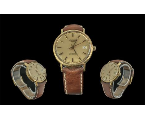 Gents Longines Conquest Automatic Wristwatch, Gilt Baton Numerals And Dial, Sweep Centre Seconds With date Aperture, 35mm Gil