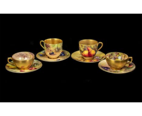 Royal Worcester Signed and Hand Painted Small Cup and Saucer ' Fruits ' Stillife, Apples and Pears, Signed W. Bell, Date 1926