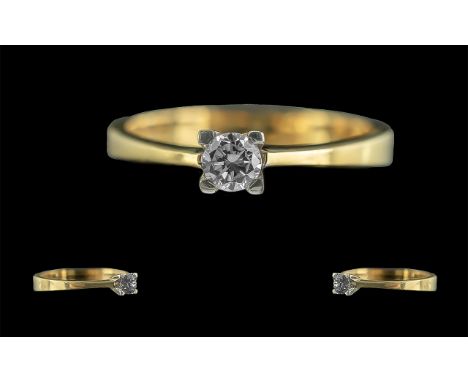 Ladies 18ct Gold Superior Single Stone Diamond Set Ring, Marked 18ct - 750 to Shank. The Modern Brilliant Cut Diamond of Top 