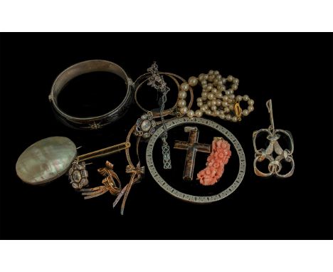 Collection of Silver Jewellery and 9ct Gold Clasp Pearl Necklace. Silver Jewellery, Comprising Necklace, Large Cross, Earring