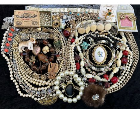 Box of Vintage Costume Jewellery, comprising assorted pearl necklaces and chokers, beads, pendants, earrings, bracelets, bang