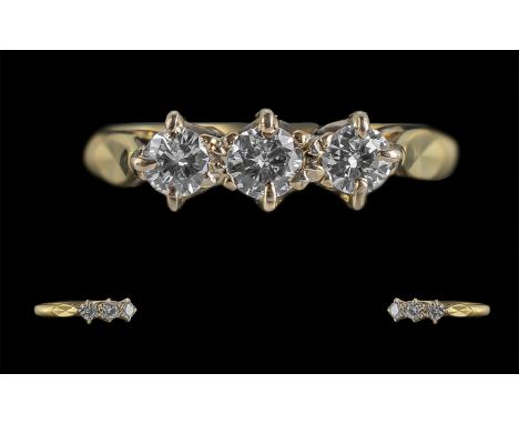 18ct Gold and Platinum Attractive 3 Stone Diamond Set Ring, Marked 18ct and Platinum to Interior of Shank. The Round Faceted 