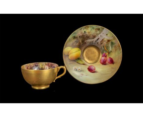 Royal Worcester Signed and Hand Painted Small Cup and Saucer ' Fruits ' Stillife. Signed H. Martin, Date 1913 / 1901. Size of