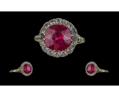 Ladies Superb 14ct White Gold Paste Set Dress Ring, The Central Faceted Ruby Coloured Stone of Superb Colour. Ring Size O. We