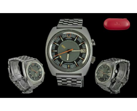 Omega - Memomatic Seamaster Gents Steel Cased Automatic Wrist Watch. Many Features to Include - Two Tone Dial, Black and Grey