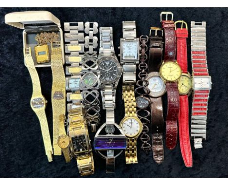 Bag of Assorted Fashion Watches, gents and ladies, comprising leather and bracelet straps, including Louis Valentin, Rotary, 