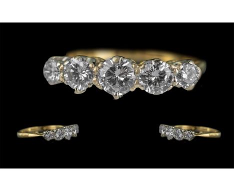 18ct Gold - Good Quality 5 Stone Diamond Set Ring. Marked 18ct to Interior of Shank, The Well Matched Old European Cut Diamon