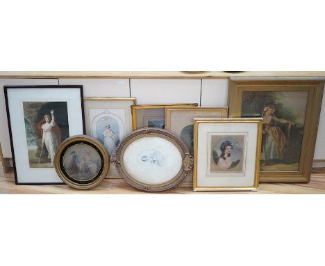 Collection of 19th century prints and mezzotints including George P James, Georgiana, Duchess of Devonshire, signed in pencil