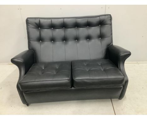 A 1960's leatherette two seater settee, width 130cm, depth 70cm, height 83cm. Condition - fair to good