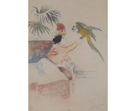 Louis Legrand (French, 1863-1951), etching with drypoint and aquatint printed in colours, 1901, ‘Bavardage (Chatting)' signed