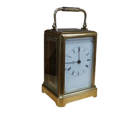 A 19th century French gorge cased carriage clock with original early lever escapement, c.1880, and enamel dial, with key, 16c