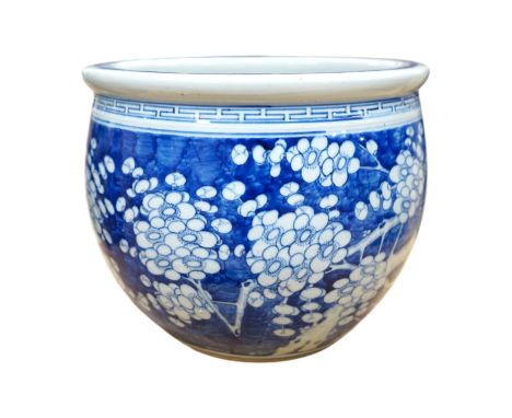 A large Chinese blue and white prunus flower planter, 32cm in diameter. Condition - fair to good