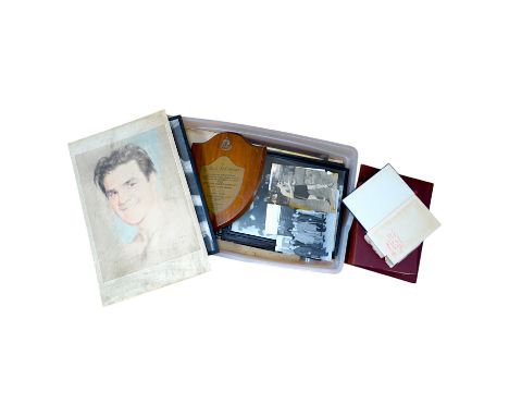 A collection of Jack Solomans boxing promo ephemera to include a shield shaped plaque, black and white photographs, books and