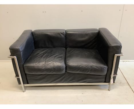 A Le Corbusier style two seater settee, width 130cm, depth 70cm, height 64cm. Condition - fair