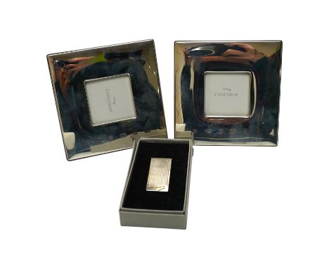 Two boxed modern silver mounted Concorde photograph frames, 12.1cm, Carr's of Sheffield, 1003, together with a silver Concord