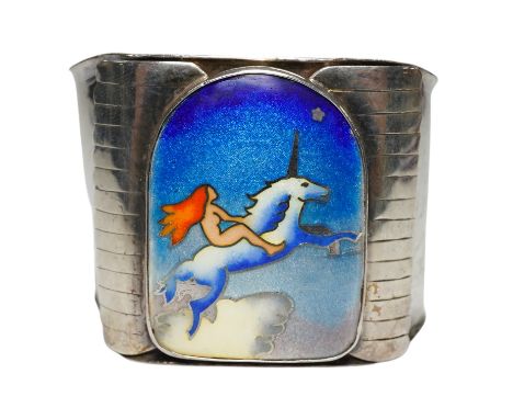 A modern Macy's of New York sterling and polychrome enamel 'Grain of Sand' bangle, gross 83 grams. Condition - poor to fair